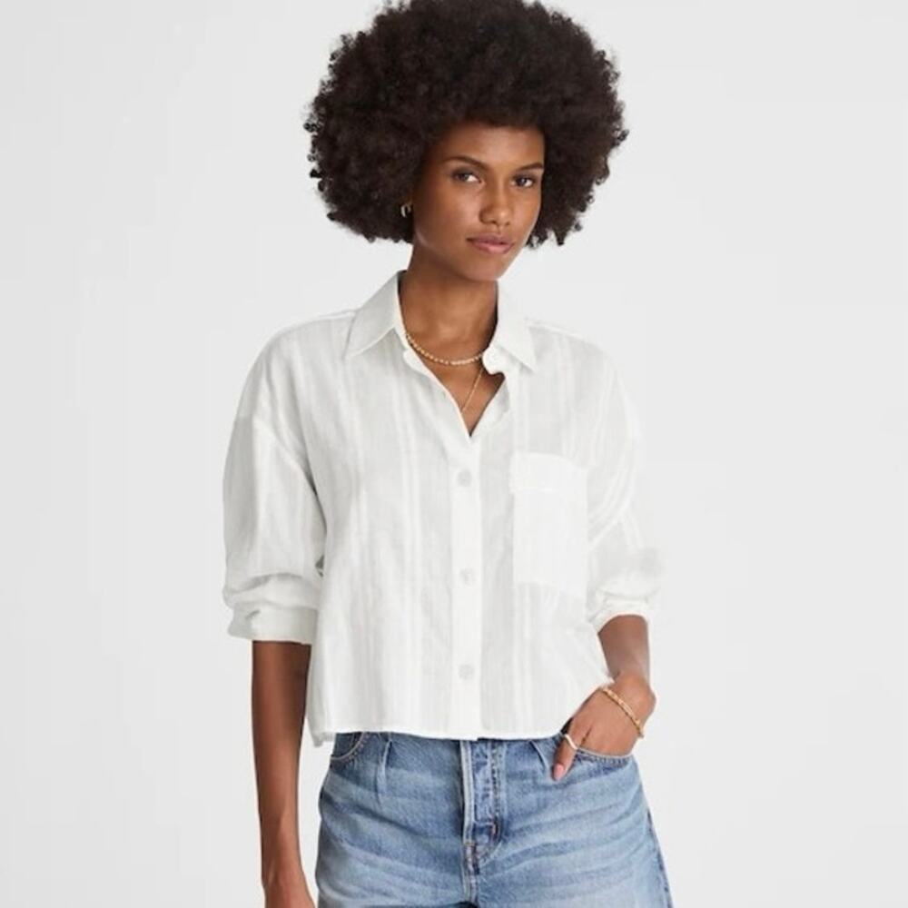 NWT Madewell Straight-Hem Shirt in Cotton Dobby White Size XXS - Picture 1 of 9